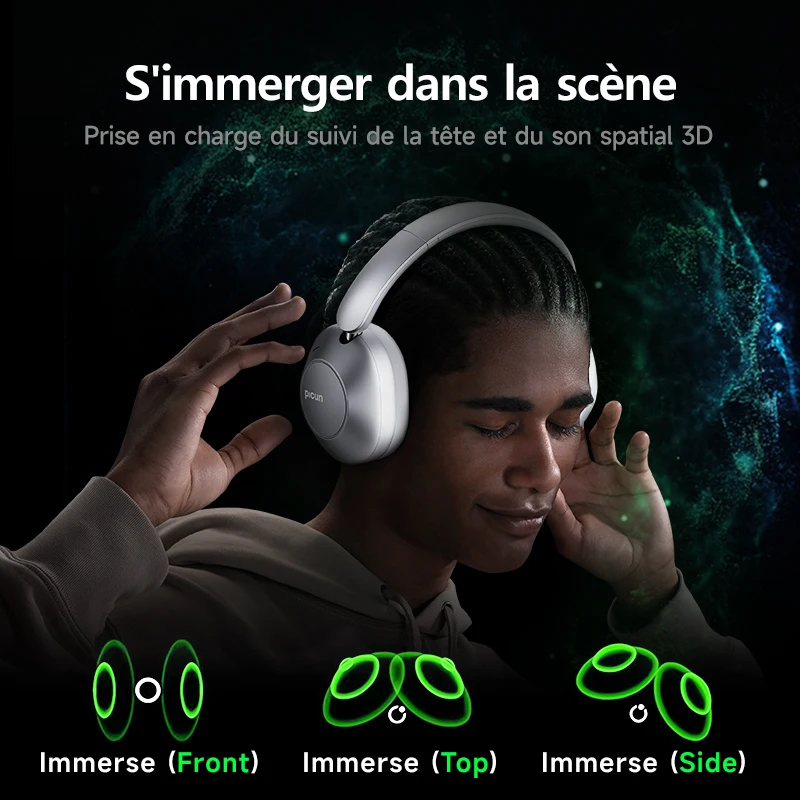 Picun-Casque sans fil à suppression active du bruit F6, suivi de la tête, audio 3D, ANC haute résolution 40mm, casque Bluetooth, contrôle par câble HIFI – Image 4