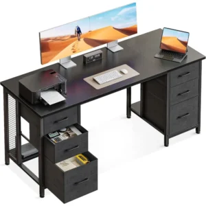 Bureau avec 6 Tiroirs, 160x52 cm Bureau Informatique avec Rangement, Bureaux D'ordinateur pour Le Bureaux à Domicile, Noir