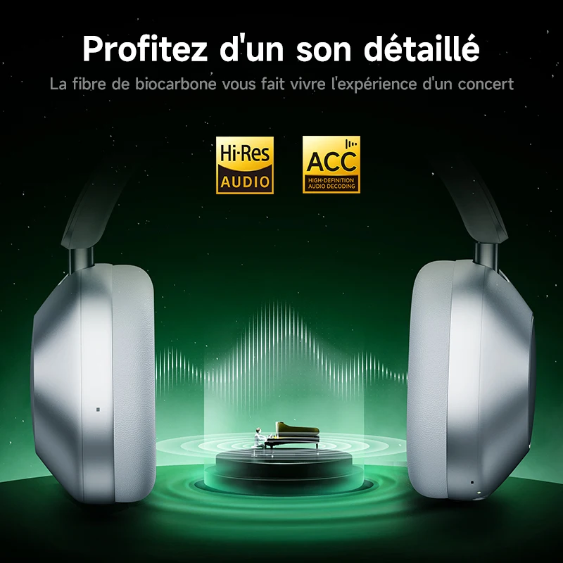 Picun-Casque sans fil à suppression active du bruit F6, suivi de la tête, audio 3D, ANC haute résolution 40mm, casque Bluetooth, contrôle par câble HIFI – Image 3