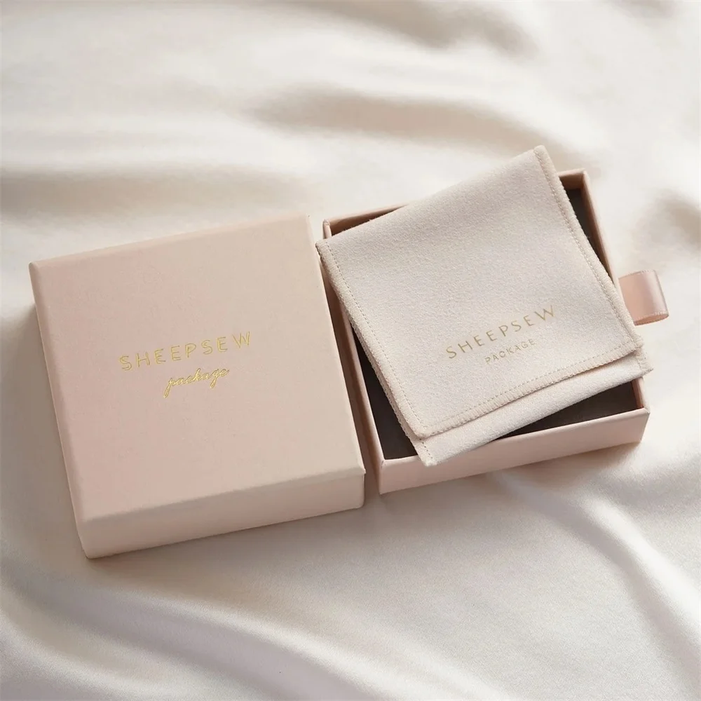 20 pièces rose mode luxueux microfibre enveloppe bijoux pochette sac Logo personnalisé papier bijoux paquet ensemble Coffret Schmuck boîtes – Image 2