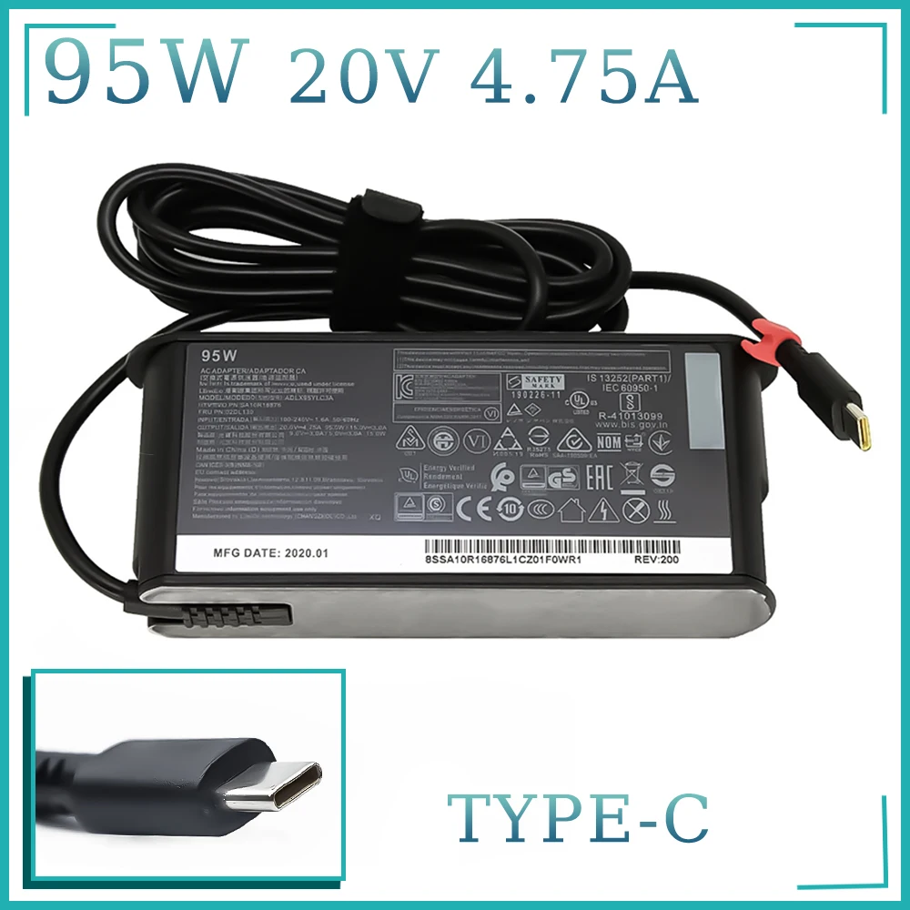 20V 4.75A 95W USB Type C PD Chargeur Adaptateur d'alimentation pour ordinateur portable pour Lenovo Bali Hp Samsung Y740S-15IRH