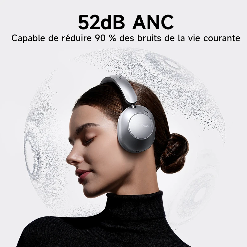 Picun-Casque sans fil à suppression active du bruit F6, suivi de la tête, audio 3D, ANC haute résolution 40mm, casque Bluetooth, contrôle par câble HIFI – Image 2