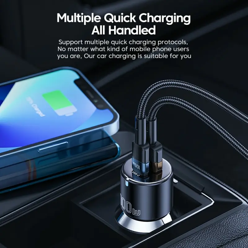 Essager Chargeur De Voiture 100W Charge Rapide QC PD 3.0 USB Type C Pour iPhone 14 Samsung Ordinateurs Portables Tablet – Image 3