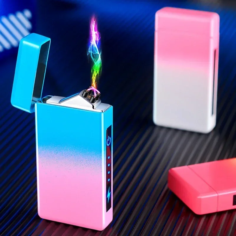 Nouveau briquet électrique coupe-vent en métal Double Arc sans flamme, briquet Plasma Rechargeable par USB, briquet électronique tactile LED – Image 6