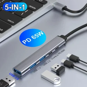 PD 65W C HUB Type C vers USB 3.0 HUB 5Ports adaptateur multi-répartiteur OTG pour Macbook Pro 13 15 Air Pro ordinateur
