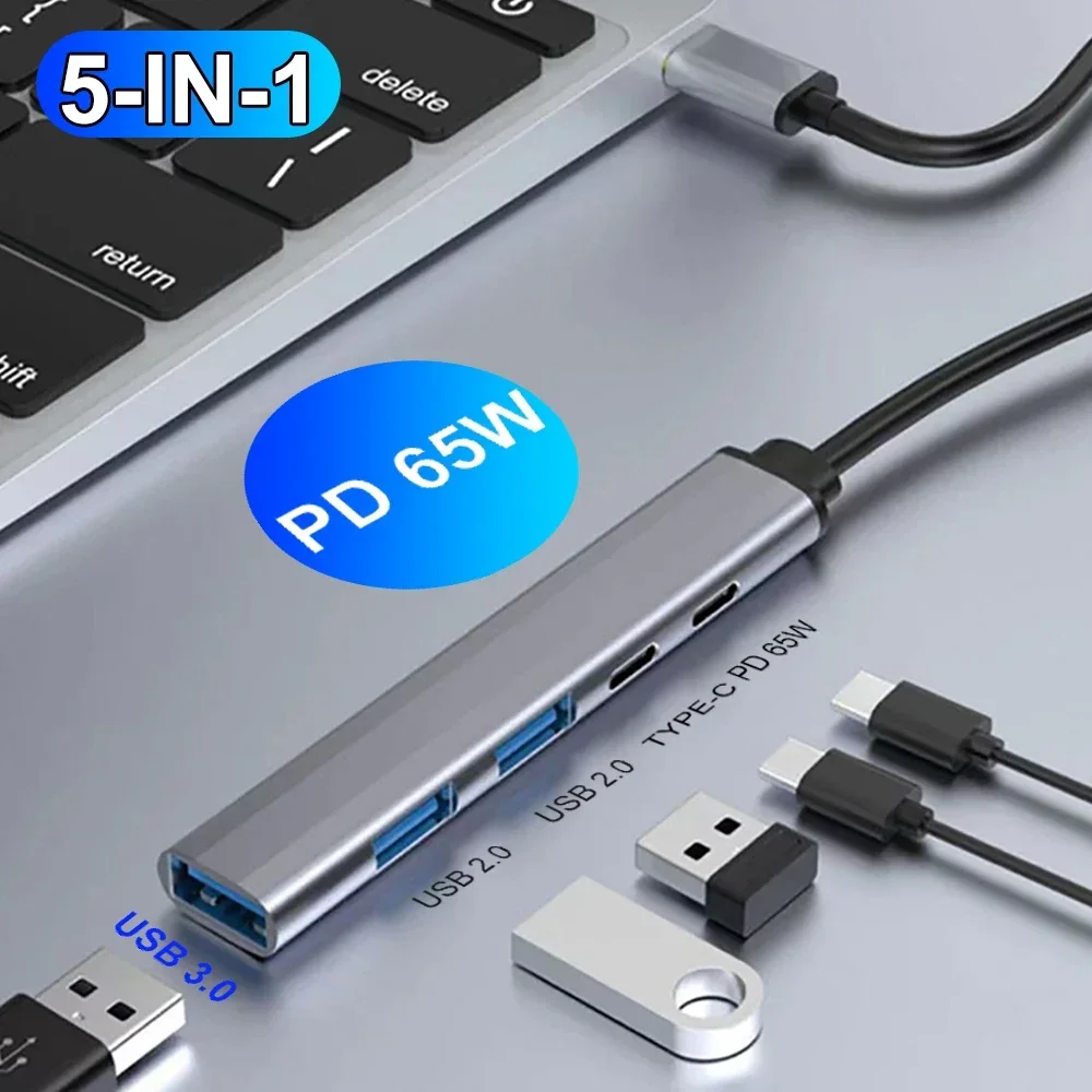 PD 65W C HUB Type C vers USB 3.0 HUB 5Ports adaptateur multi-répartiteur OTG pour Macbook Pro 13 15 Air Pro ordinateur