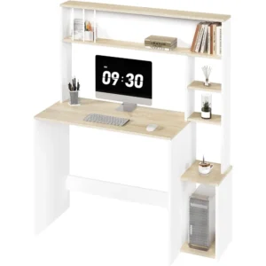 d'Ordinateur avec Rangement, Table Informatique avec 5 Casiers Ouverts, pour Travailler, étudier, Chambre, en Bois d'Ingé
