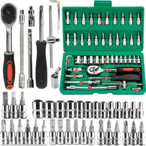 46 pièces outils familiaux 1/4 ensemble Kits d'outils mécaniques pour réparation automobile Hous avec douilles jeu de douilles à embout hexagonal métrique clé à cliquet en pouces