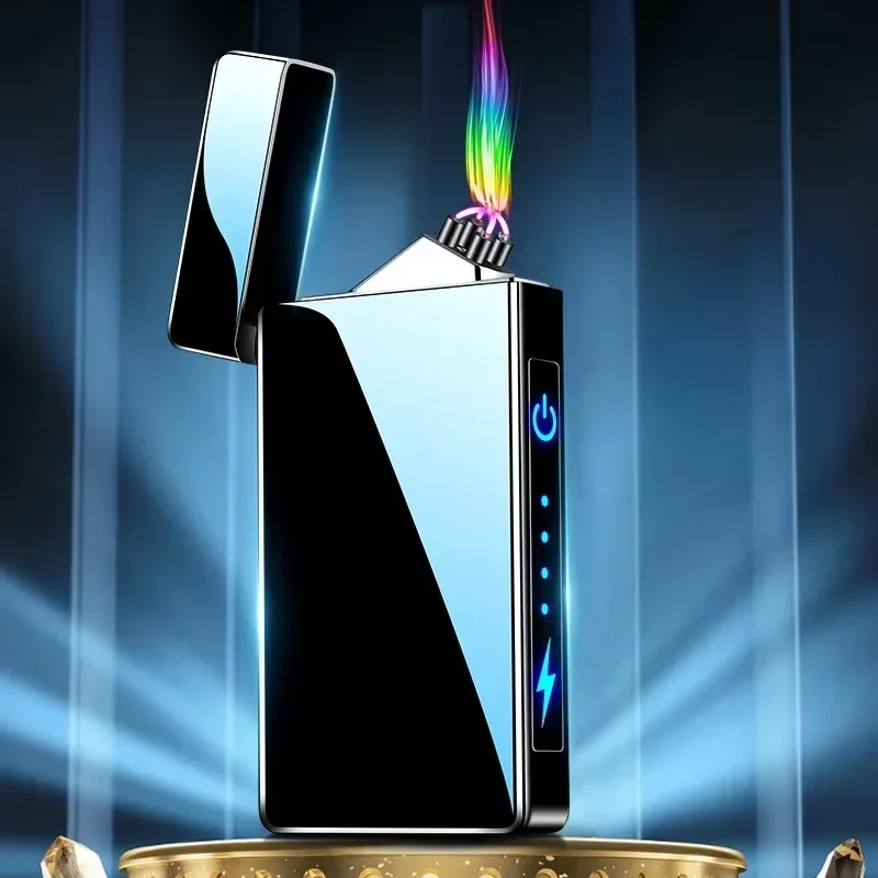 Nouveau briquet électrique coupe-vent en métal Double Arc sans flamme, briquet Plasma Rechargeable par USB, briquet électronique tactile LED – Image 2