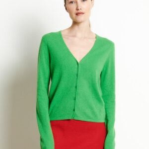 Cardigan col V femme en cachemire vert pomme - LILLY 7B