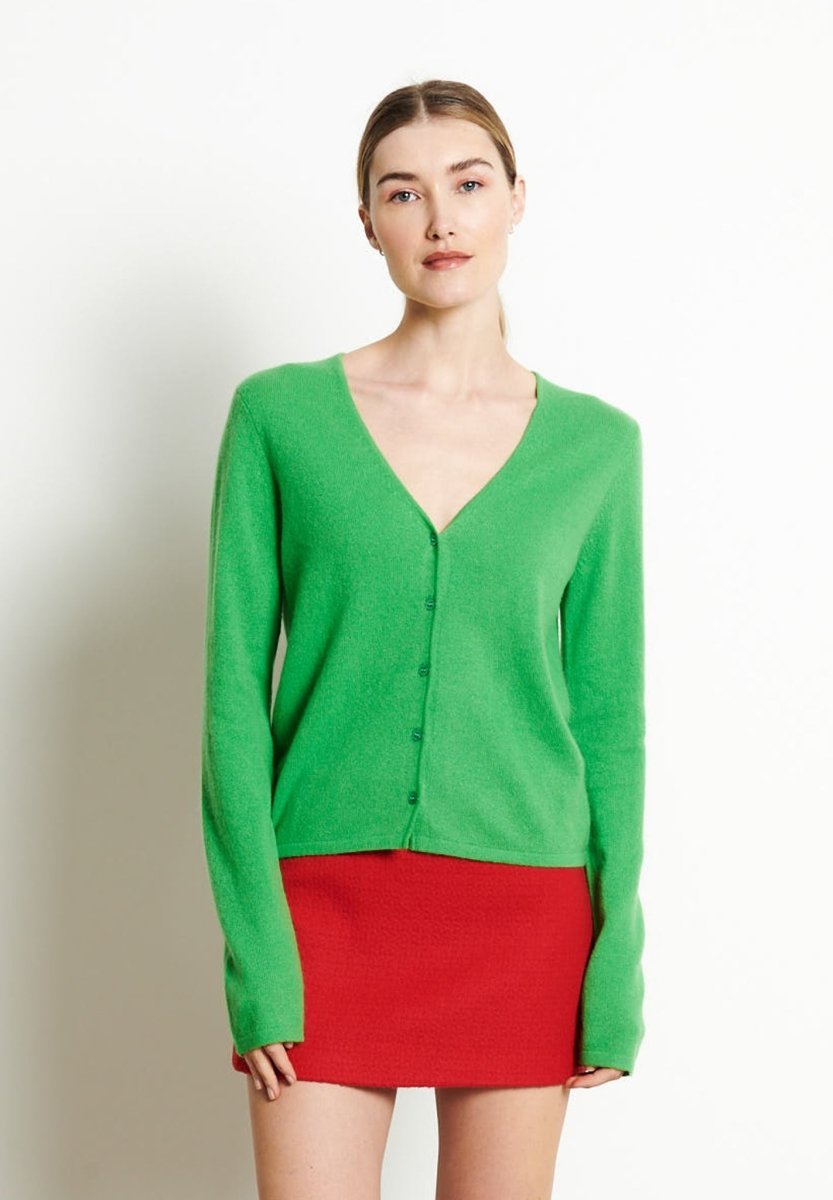 Cardigan col V femme en cachemire vert pomme - LILLY 7B – Image 9